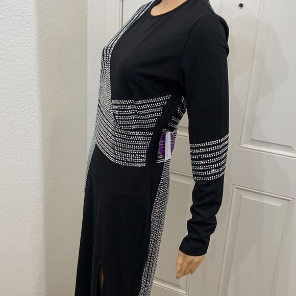 Windsor Size Medium Scoop Neck Black Diamond Studded Maxi Side Slit Dress New - Picture 5 of 15